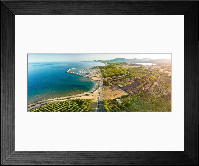 Framed Print : Aerial drone panoramic view of Porto Tramatzu beach and the town, Sardinia, Italy Framed Print : Aerial drone panoramic view of Porto Tramatzu beach and the town, Sardinia, Italy