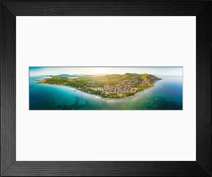 Framed Print : Aerial drone panoramic view of Porto Tramatzu beach and the town, Sardinia, Italy Framed Print : Aerial drone panoramic view of Porto Tramatzu beach and the town, Sardinia, Italy