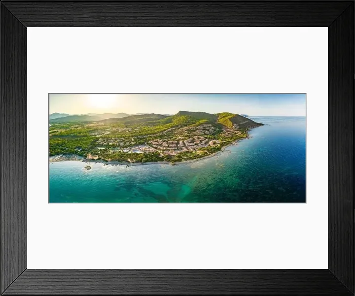 Framed Print : Aerial drone panoramic view of Porto Tramatzu beach and the town, Sardinia, Italy Framed Print : Aerial drone panoramic view of Porto Tramatzu beach and the town, Sardinia, Italy