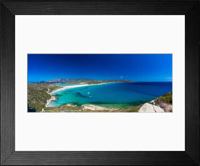 Framed Print : Aerial done panoramic view of Porto Giunco beach and tower in Villasimius, Sardinia, Italy Framed Print : Aerial done panoramic view of Porto Giunco beach and tower in Villasimius, Sardinia, Italy