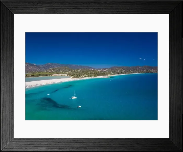 Framed Print : Aerial done panoramic view of Porto Giunco beach and tower in Villasimius, Sardinia, Italy Framed Print : Aerial done panoramic view of Porto Giunco beach and tower in Villasimius, Sardinia, Italy