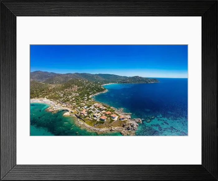 Framed Print : Aerial drone panoramic view of Kal'e Moru beach in Geremeas, Sardinia Framed Print : Aerial drone panoramic view of Kal'e Moru beach in Geremeas, Sardinia