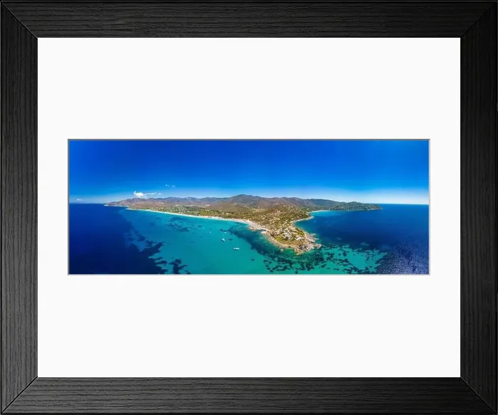 Framed Print : Aerial drone panoramic view of Kal'e Moru beach in Geremeas, Sardinia Framed Print : Aerial drone panoramic view of Kal'e Moru beach in Geremeas, Sardinia