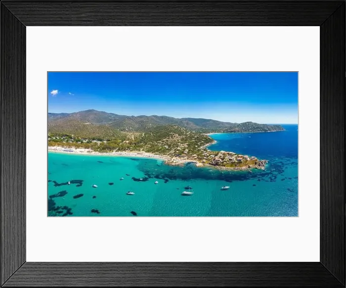Framed Print : Aerial drone panoramic view of Kal'e Moru beach in Geremeas, Sardinia Framed Print : Aerial drone panoramic view of Kal'e Moru beach in Geremeas, Sardinia