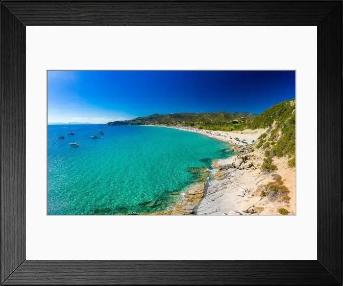 Framed Print : Aerial drone panoramic view of the Solanas beach in the province Sinnai in Sardinia, Italy Framed Print : Aerial drone panoramic view of the Solanas beach in the province Sinnai in Sardinia, Italy