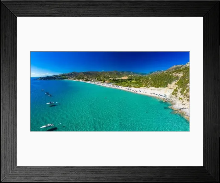Framed Print : Aerial drone panoramic view of the Solanas beach in the province Sinnai in Sardinia, Italy Framed Print : Aerial drone panoramic view of the Solanas beach in the province Sinnai in Sardinia, Italy
