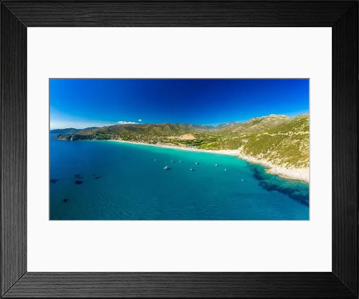 Framed Print : Aerial drone panoramic view of the Solanas beach in the province Sinnai in Sardinia, Italy Framed Print : Aerial drone panoramic view of the Solanas beach in the province Sinnai in Sardinia, Italy