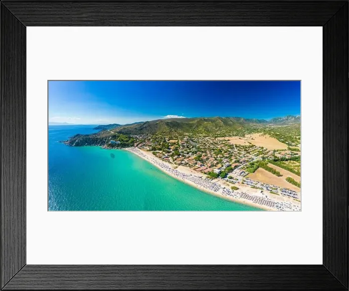 Framed Print : Aerial drone panoramic view of the Solanas beach in the province Sinnai in Sardinia, Italy Framed Print : Aerial drone panoramic view of the Solanas beach in the province Sinnai in Sardinia, Italy