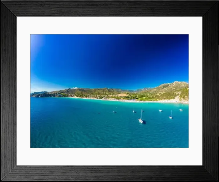 Framed Print : Aerial drone panoramic view of the Solanas beach in the province Sinnai in Sardinia, Italy Framed Print : Aerial drone panoramic view of the Solanas beach in the province Sinnai in Sardinia, Italy