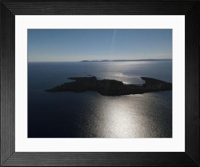 Framed Print : Panoramic drone photo of the tropical beach in the bay of Toroni in Halkidiki, Greece