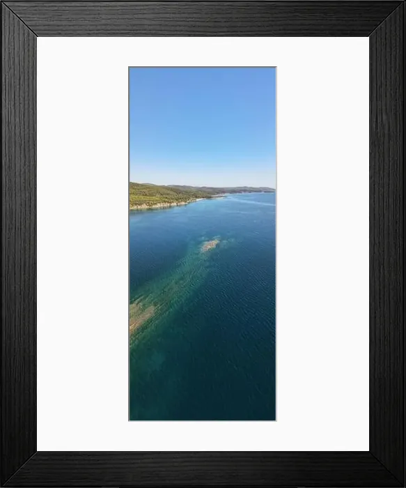 Framed Print : Panoramic drone photo of the tropical beach in the bay of Toroni in Halkidiki, Greece Framed Print : Panoramic drone photo of the tropical beach in the bay of Toroni in Halkidiki, Greece
