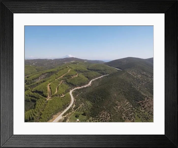 Framed Print : Panoramic drone photo of the tropical beach in the bay of Toroni in Halkidiki, Greece Framed Print : Panoramic drone photo of the tropical beach in the bay of Toroni in Halkidiki, Greece