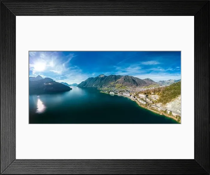 Framed Print : Panoramic drone aerial view of Brunnen and Ingenbohl, Switzerland Framed Print : Panoramic drone aerial view of Brunnen and Ingenbohl, Switzerland
