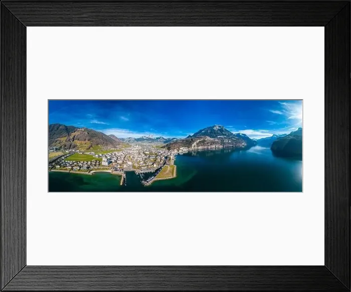 Framed Print : Panoramic drone aerial view of Brunnen and Ingenbohl, Switzerland Framed Print : Panoramic drone aerial view of Brunnen and Ingenbohl, Switzerland