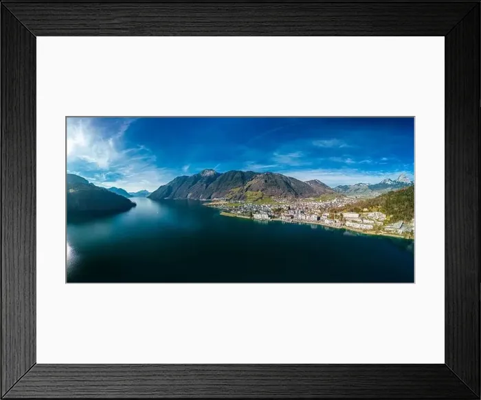 Framed Print : Panoramic drone aerial view of Brunnen and Ingenbohl, Switzerland Framed Print : Panoramic drone aerial view of Brunnen and Ingenbohl, Switzerland