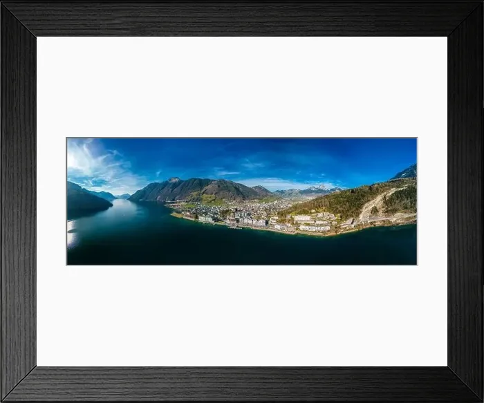 Framed Print : Panoramic drone aerial view of Brunnen and Ingenbohl, Switzerland Framed Print : Panoramic drone aerial view of Brunnen and Ingenbohl, Switzerland