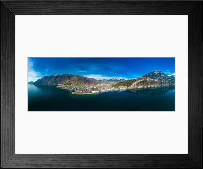 Framed Print : Panoramic drone aerial view of Brunnen and Ingenbohl, Switzerland Framed Print : Panoramic drone aerial view of Brunnen and Ingenbohl, Switzerland