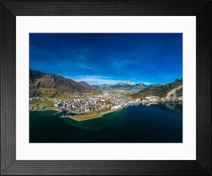 Framed Print : Panoramic drone aerial view of Brunnen and Ingenbohl, Switzerland Framed Print : Panoramic drone aerial view of Brunnen and Ingenbohl, Switzerland