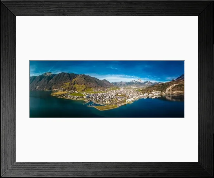 Framed Print : Panoramic drone aerial view of Brunnen and Ingenbohl, Switzerland Framed Print : Panoramic drone aerial view of Brunnen and Ingenbohl, Switzerland