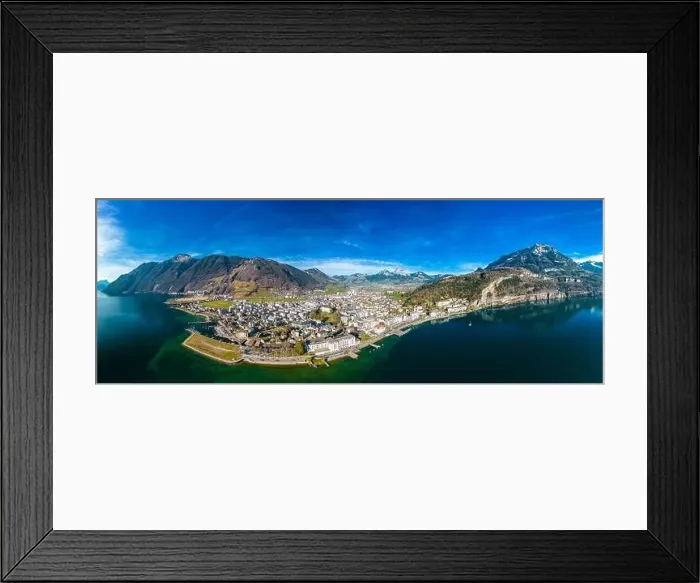 Framed Print : Panoramic drone aerial view of Brunnen and Ingenbohl, Switzerland Framed Print : Panoramic drone aerial view of Brunnen and Ingenbohl, Switzerland