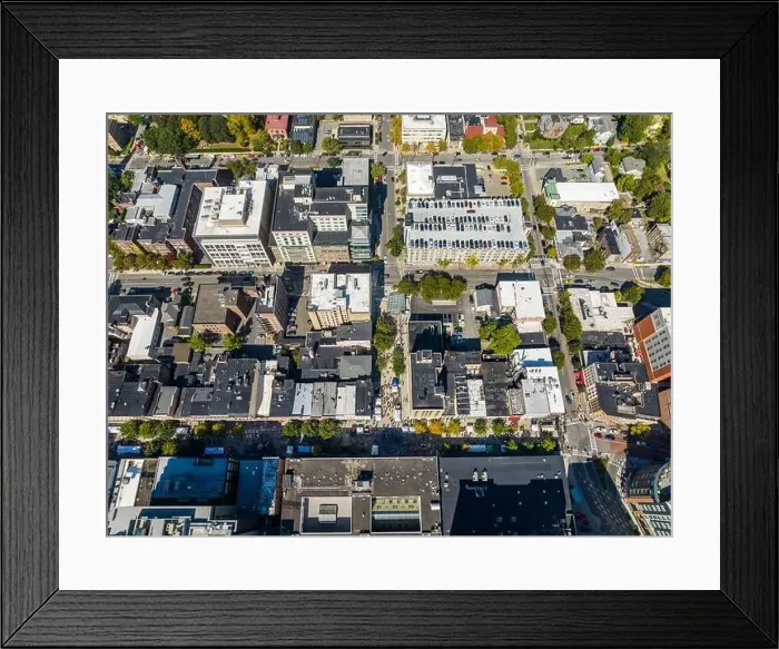 Framed Print : Ithaca, NY, USA - September 30 2023: Aerial image of the Ithaca Commons during the annual Apple Festival Framed Print : Ithaca, NY, USA - September 30 2023: Aerial image of the Ithaca Commons during the annual Apple Festival