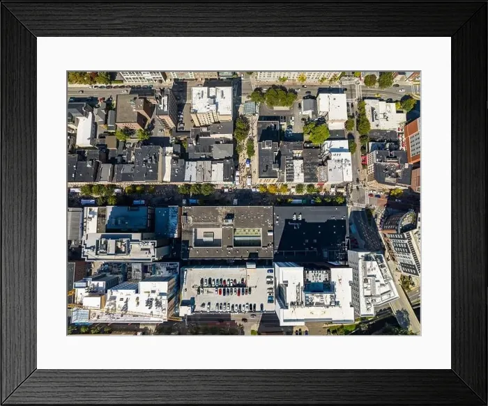 Framed Print : Ithaca, NY, USA - September 30 2023: Aerial image of the Ithaca Commons during the annual Apple Festival Framed Print : Ithaca, NY, USA - September 30 2023: Aerial image of the Ithaca Commons during the annual Apple Festival
