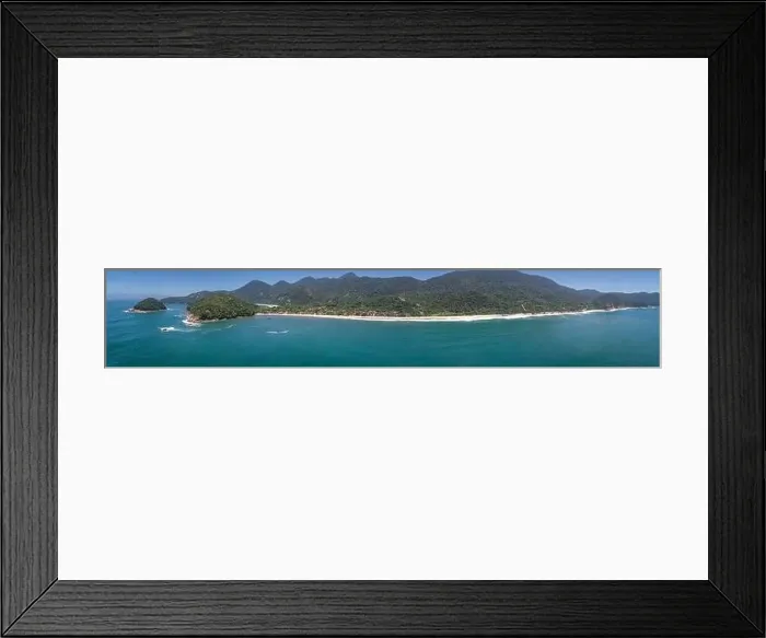 Framed Print : Aerial view panorama to wonderful Green Coast shoreline and mountains covered with Atlantic Forest Framed Print : Aerial view panorama to wonderful Green Coast shoreline and mountains covered with Atlantic Forest