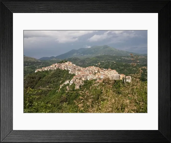 Framed Print : View of the white town of Rivello, Mediterranean mountain village in nature, Campania, Salerno Italy Framed Print : View of the white town of Rivello, Mediterranean mountain village in nature, Campania, Salerno Italy