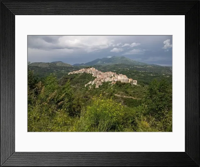 Framed Print : View of the white town of Rivello, Mediterranean mountain village in nature, Campania, Salerno Italy Framed Print : View of the white town of Rivello, Mediterranean mountain village in nature, Campania, Salerno Italy