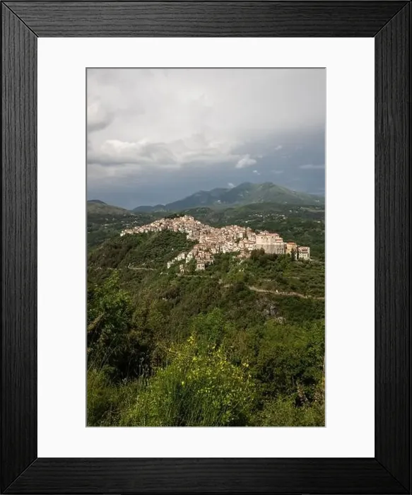 Framed Print : View of the white town of Rivello, Mediterranean mountain village in nature, Campania, Salerno Italy Framed Print : View of the white town of Rivello, Mediterranean mountain village in nature, Campania, Salerno Italy