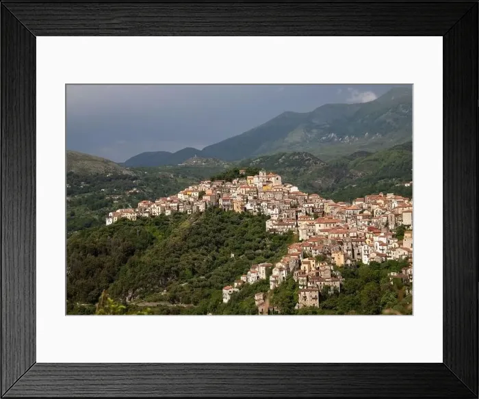 Framed Print : View of the white town of Rivello, Mediterranean mountain village in nature, Campania, Salerno Italy Framed Print : View of the white town of Rivello, Mediterranean mountain village in nature, Campania, Salerno Italy