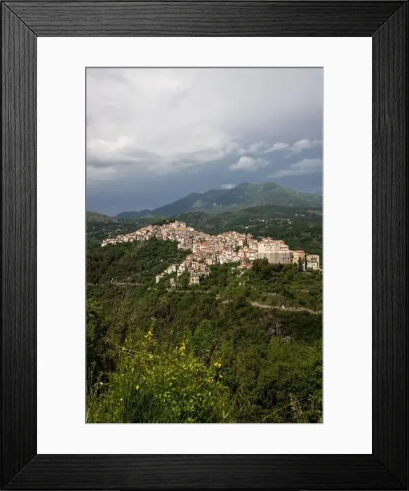 Framed Print : View of the white town of Rivello, Mediterranean mountain village in nature, Campania, Salerno Italy Framed Print : View of the white town of Rivello, Mediterranean mountain village in nature, Campania, Salerno Italy