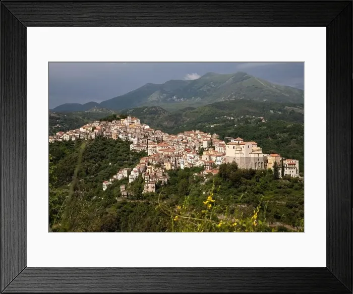 Framed Print : View of the white town of Rivello, Mediterranean mountain village in nature, Campania, Salerno Italy Framed Print : View of the white town of Rivello, Mediterranean mountain village in nature, Campania, Salerno Italy