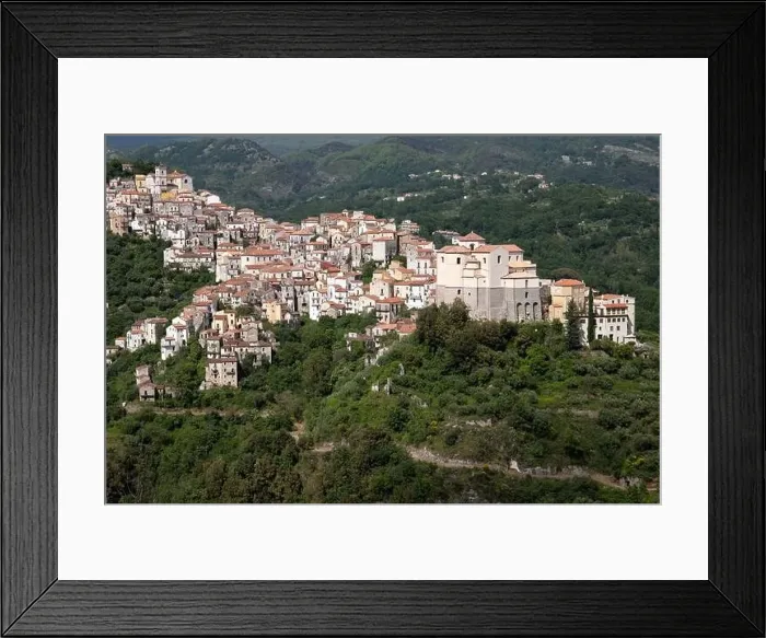 Framed Print : View of the white town of Rivello, Mediterranean mountain village in nature, Campania, Salerno Italy Framed Print : View of the white town of Rivello, Mediterranean mountain village in nature, Campania, Salerno Italy