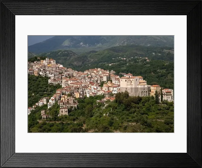 Framed Print : View of the white town of Rivello, Mediterranean mountain village in nature, Campania, Salerno Italy Framed Print : View of the white town of Rivello, Mediterranean mountain village in nature, Campania, Salerno Italy