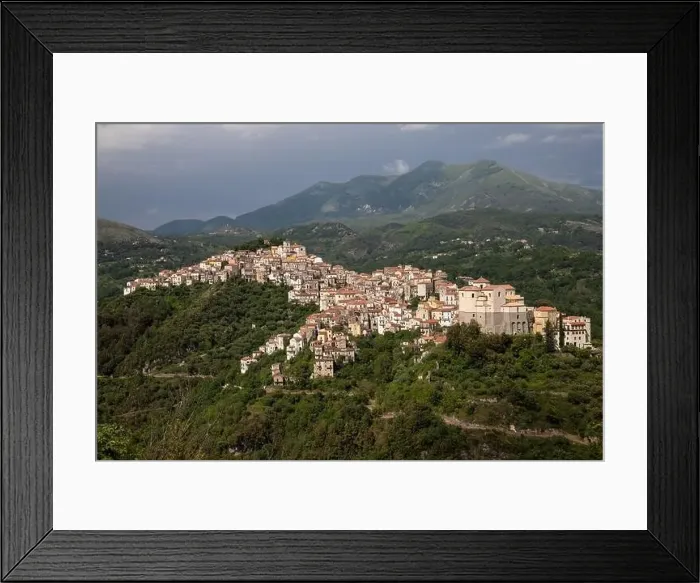 Framed Print : View of the white town of Rivello, Mediterranean mountain village in nature, Campania, Salerno Italy Framed Print : View of the white town of Rivello, Mediterranean mountain village in nature, Campania, Salerno Italy