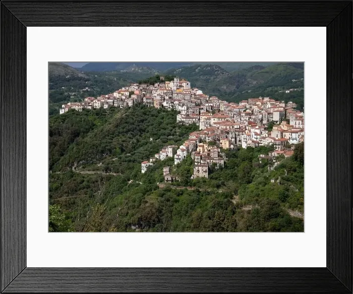Framed Print : View of the white town of Rivello, Mediterranean mountain village in nature, Campania, Salerno Italy Framed Print : View of the white town of Rivello, Mediterranean mountain village in nature, Campania, Salerno Italy