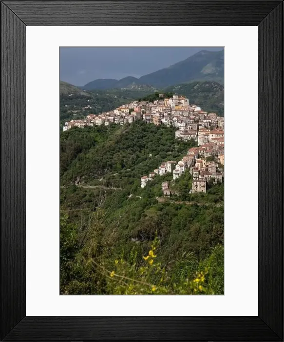 Framed Print : View of the white town of Rivello, Mediterranean mountain village in nature, Campania, Salerno Italy Framed Print : View of the white town of Rivello, Mediterranean mountain village in nature, Campania, Salerno Italy
