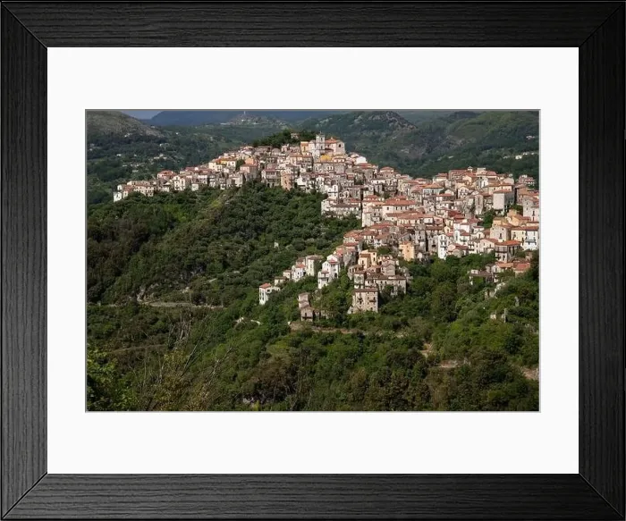 Framed Print : View of the white town of Rivello, Mediterranean mountain village in nature, Campania, Salerno Italy Framed Print : View of the white town of Rivello, Mediterranean mountain village in nature, Campania, Salerno Italy