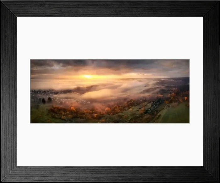 Framed Print : Highly dramatic sunrise scenery from above the fog Framed Print : Highly dramatic sunrise scenery from above the fog