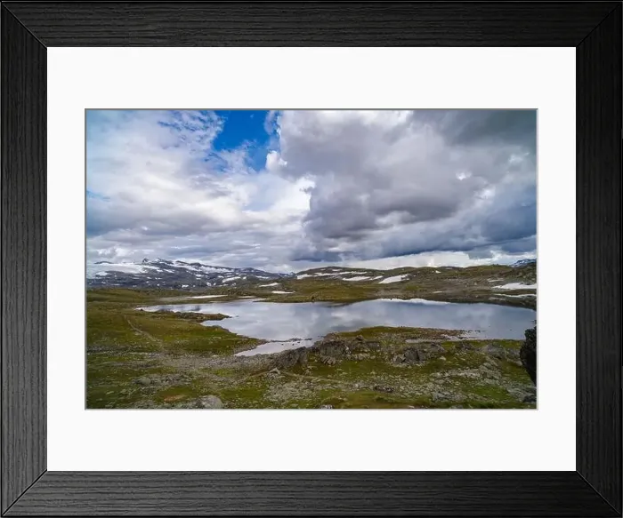 Framed Print : beautiful norwegian landscape with hills and a lake in front Framed Print : beautiful norwegian landscape with hills and a lake in front
