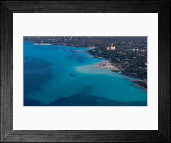Framed Print : Aerial photo of Spiaggia La Pelosa and Spiaggia Dela Pelosetta in the north-west of Sardinia Framed Print : Aerial photo of Spiaggia La Pelosa and Spiaggia Dela Pelosetta in the north-west of Sardinia