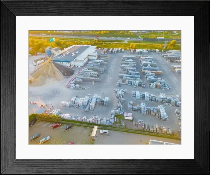 Framed Print : Aerial view of warehouse storages or industrial factory or logistics center from above Framed Print : Aerial view of warehouse storages or industrial factory or logistics center from above