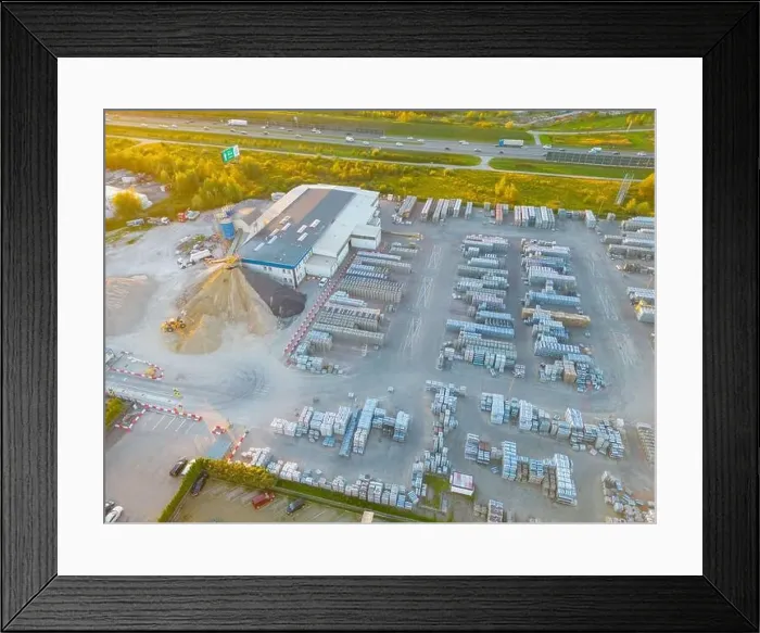 Framed Print : Aerial view of warehouse storages or industrial factory or logistics center from above Framed Print : Aerial view of warehouse storages or industrial factory or logistics center from above