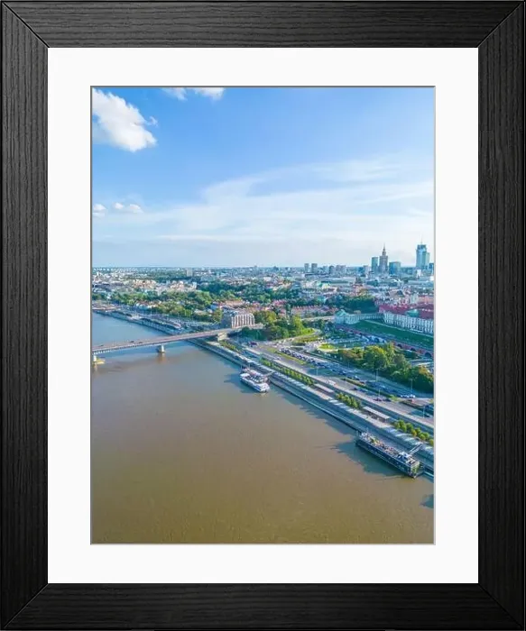 Framed Print : Aerial panorama of Warsaw, Poland over the Vistual river and City center in a distance Old town