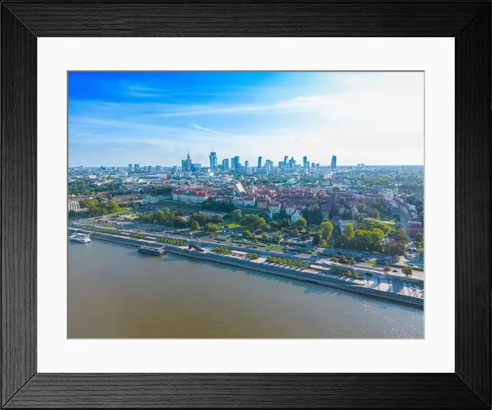 Framed Print : Aerial panorama of Warsaw, Poland over the Vistual river and City center in a distance Old town Framed Print : Aerial panorama of Warsaw, Poland over the Vistual river and City center in a distance Old town