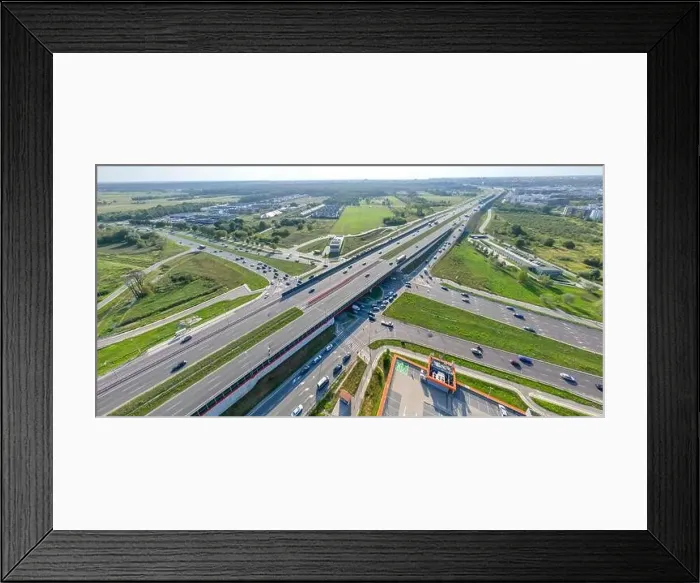 Framed Print : Aerial top view of highway junction interchange road Framed Print : Aerial top view of highway junction interchange road