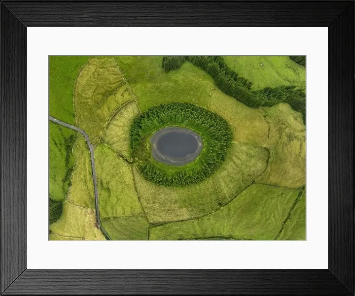 Framed Print : Aerial view of Lagoa de Pau Pique in Sao Miguel in the Azores, Portugal Framed Print : Aerial view of Lagoa de Pau Pique in Sao Miguel in the Azores, Portugal