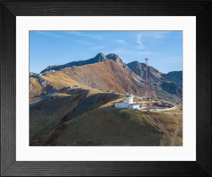 Framed Print : Aerial drone photo of the old radio tower of old sud in El pas de la casa Framed Print : Aerial drone photo of the old radio tower of old sud in El pas de la casa