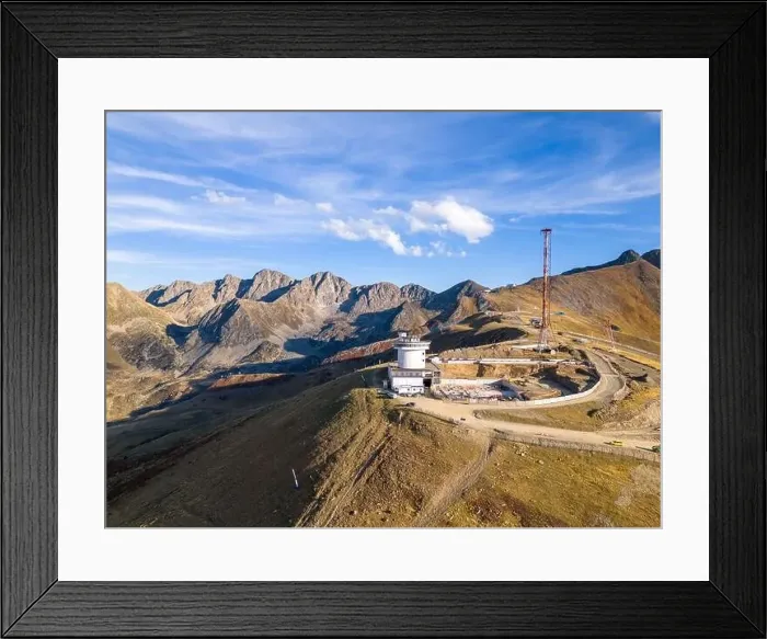 Framed Print : Aerial drone photo of the old radio tower of old sud in El pas de la casa Framed Print : Aerial drone photo of the old radio tower of old sud in El pas de la casa
